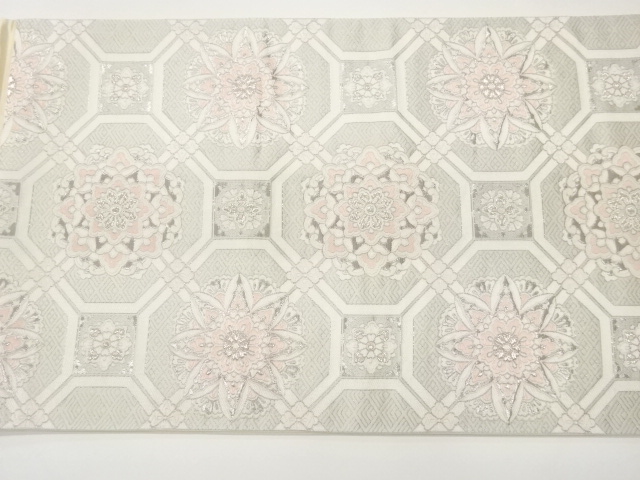  九百錦プラチナ箔蜀江に華文模様織出し袋帯